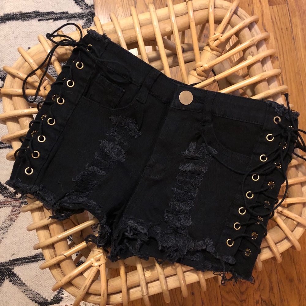Lace up black shorts